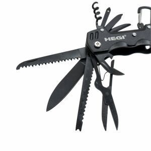 Hegi 12 Fonksiyonlu Paslanmaz İsviçre Çakısı - AISI316 - Siyah