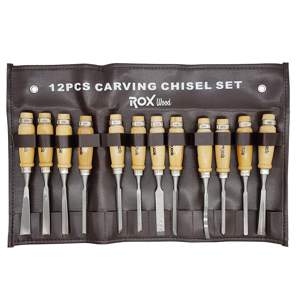 ROX Wood Ahşap Oyma Iskarpela Seti 12 Parça Metal Yüzüklü Saplı